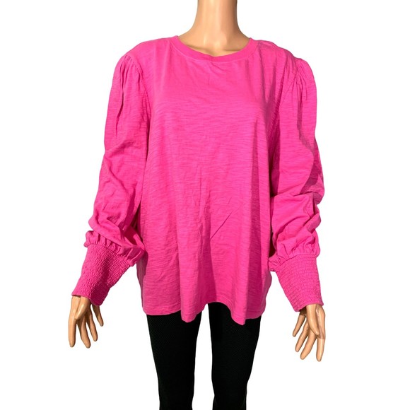 1. STATE Tops - 1.STATE Long Sleeve Puff T-Shirt With Elastic Cuffs, Women's Size XXL, Pink